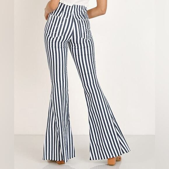 Show Me Your Mumu Mumu Blue Berkeley Tie Up Bells Nautical Stripe Jeans - Picture 4 of 15